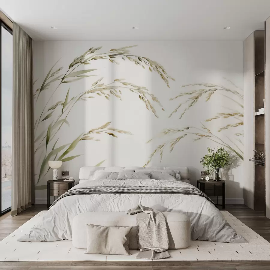 wall murals Delicate cereal grasses in pastel tones with a soft watercolor effect w09712