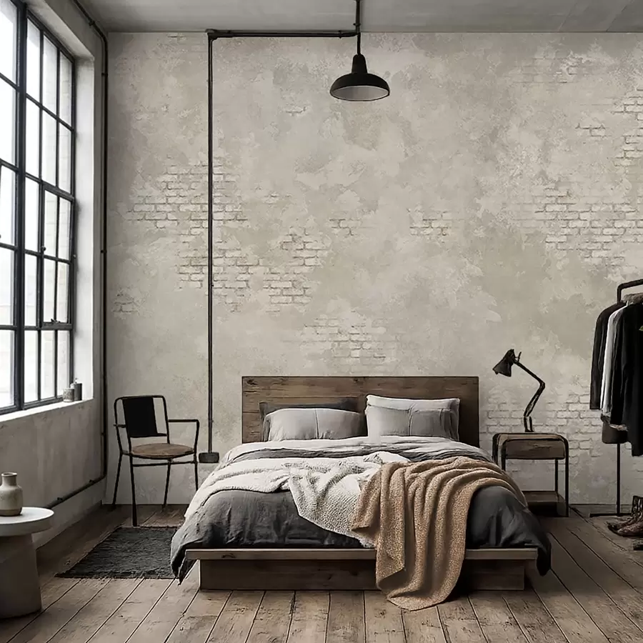 wall murals Grunge light plaster with exposed brick patches w05161v1