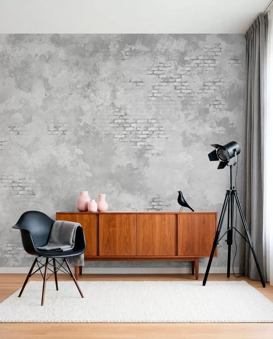 wall murals Grunge grey plaster with exposed brick patches w05161v2