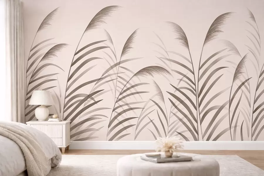 wall murals Minimalism reed silhouettes in beige tones w05432