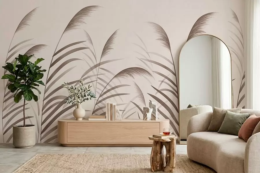 wall murals Minimalism reed silhouettes in beige tones w05432