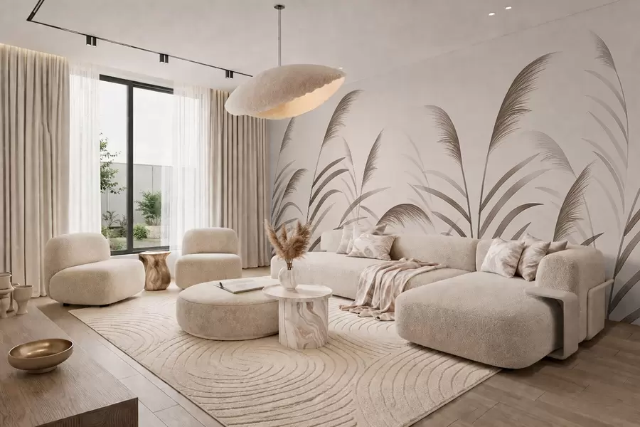 wall murals Minimalism reed silhouettes in beige tones w05432