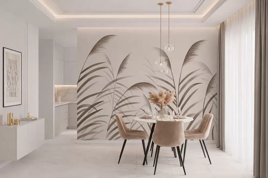 wall murals Minimalism reed silhouettes in beige tones w05432
