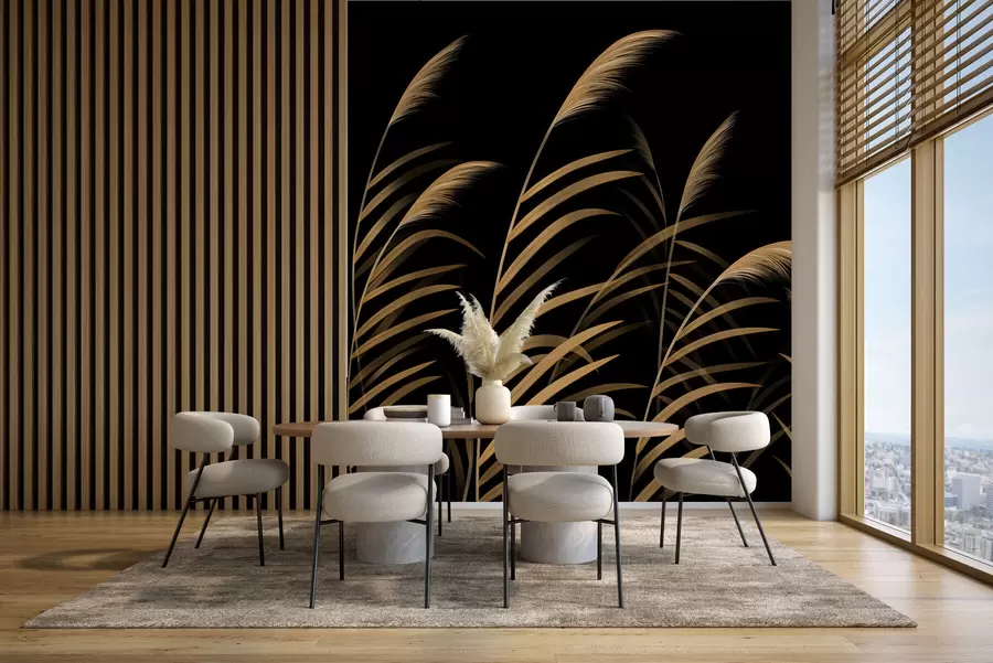 wall murals Minimalism grasses on dark background high contrast w05432v3