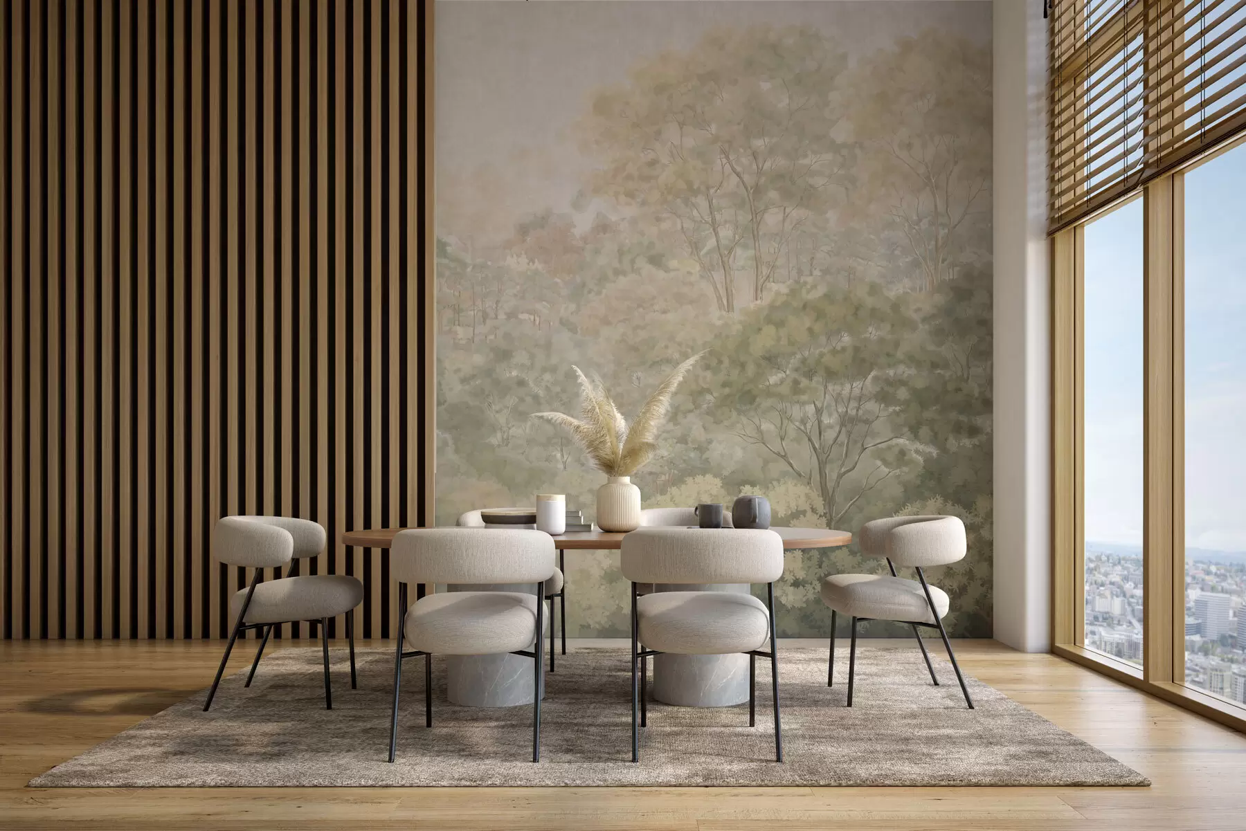 wall murals Vintage forest landscape in muted green tones w05433