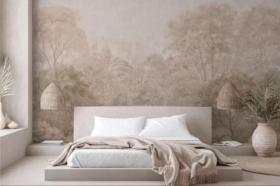 wall murals Vintage forest landscape in warm beige tones w05433v1