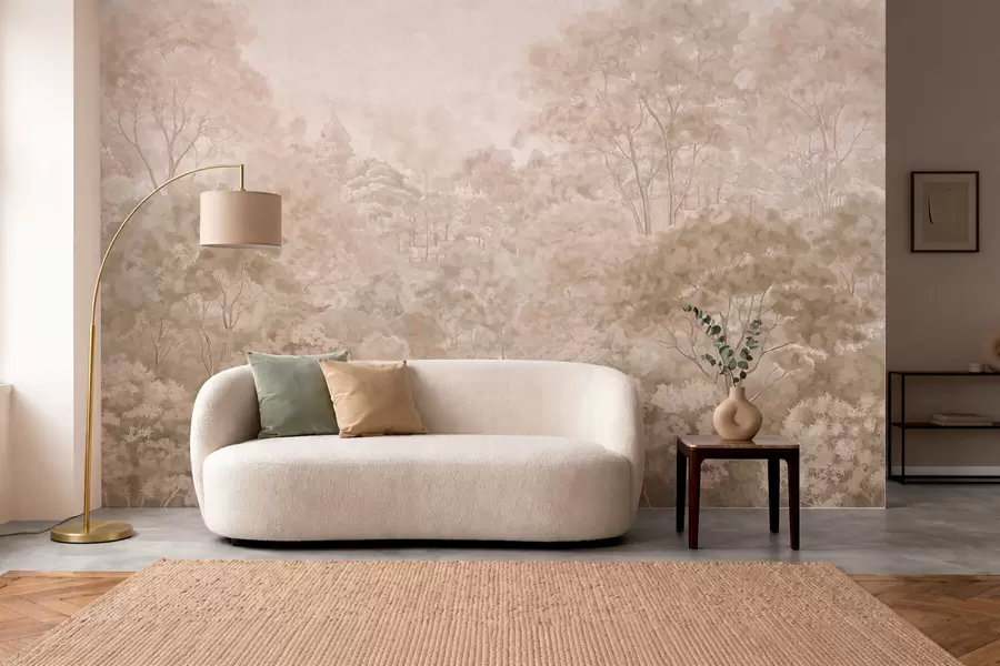 wall murals Vintage forest landscape in warm beige tones w05433v1