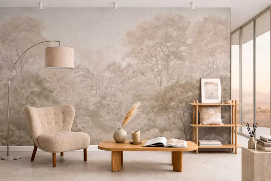 wall murals Vintage forest landscape in warm beige tones w05433v1