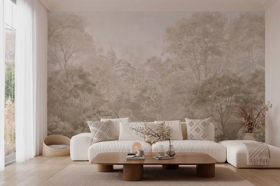 wall murals Vintage forest landscape in warm beige tones w05433v1