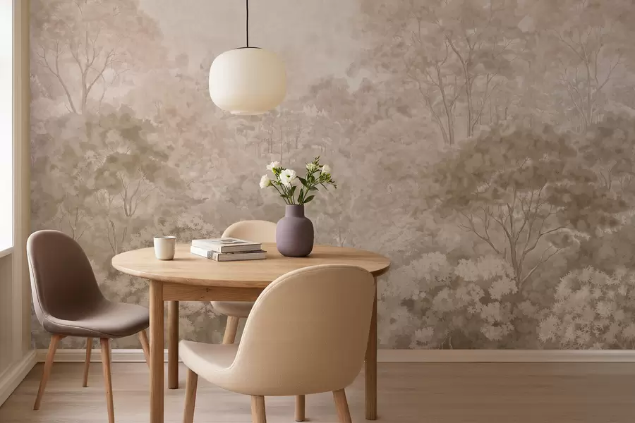wall murals Vintage forest landscape in warm beige tones w05433v1