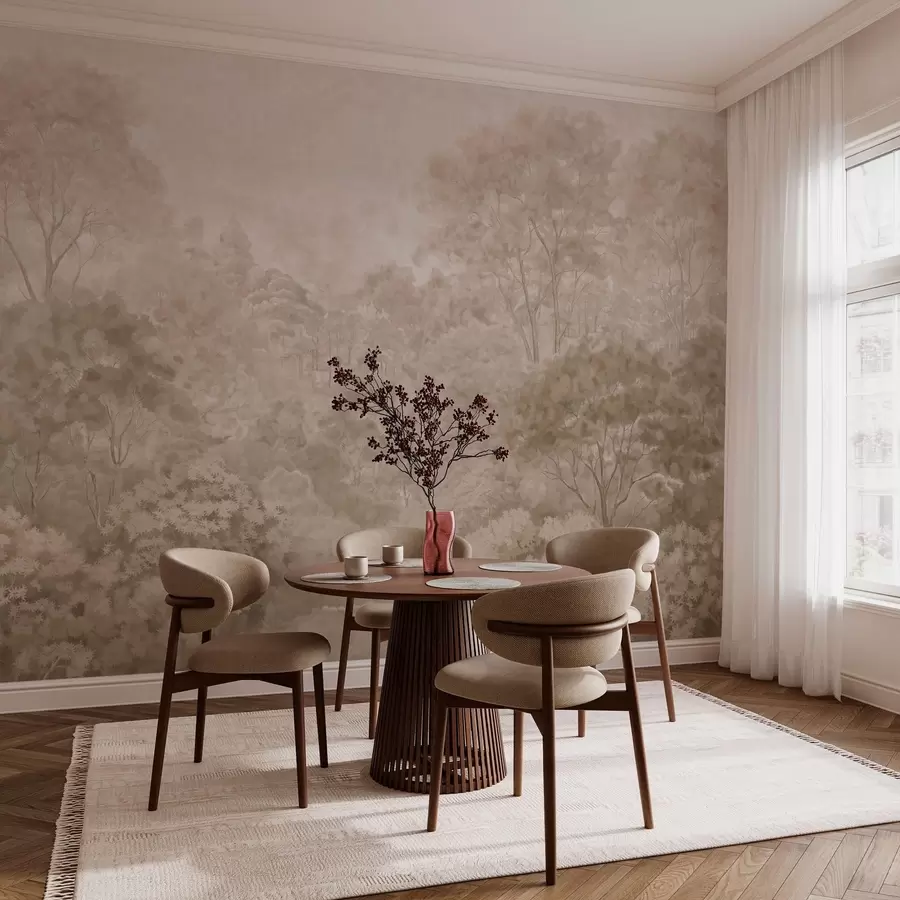 wall murals Vintage forest landscape in warm beige tones w05433v1