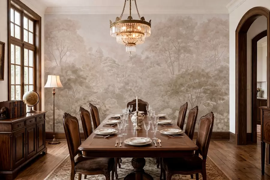 wall murals Vintage forest landscape in warm beige tones w05433v1
