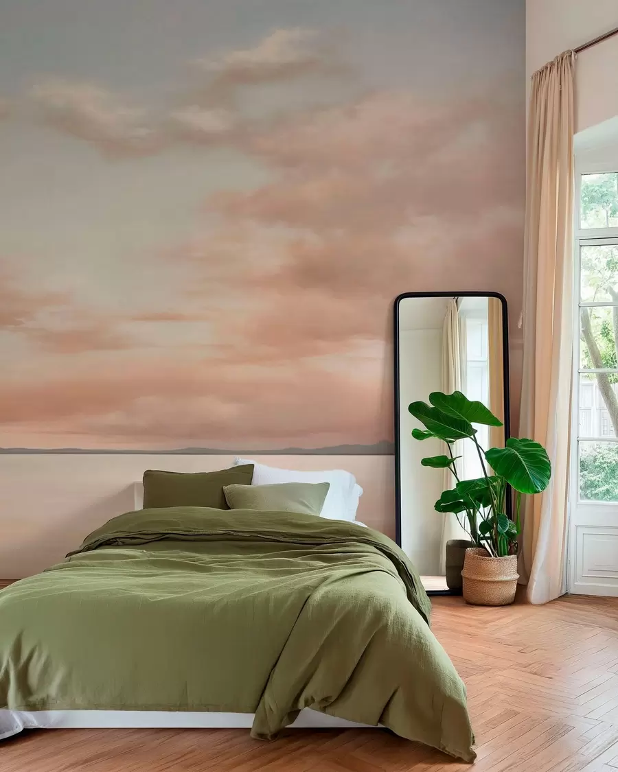 wall murals Minimalism sea horizon with pastel clouds w05516