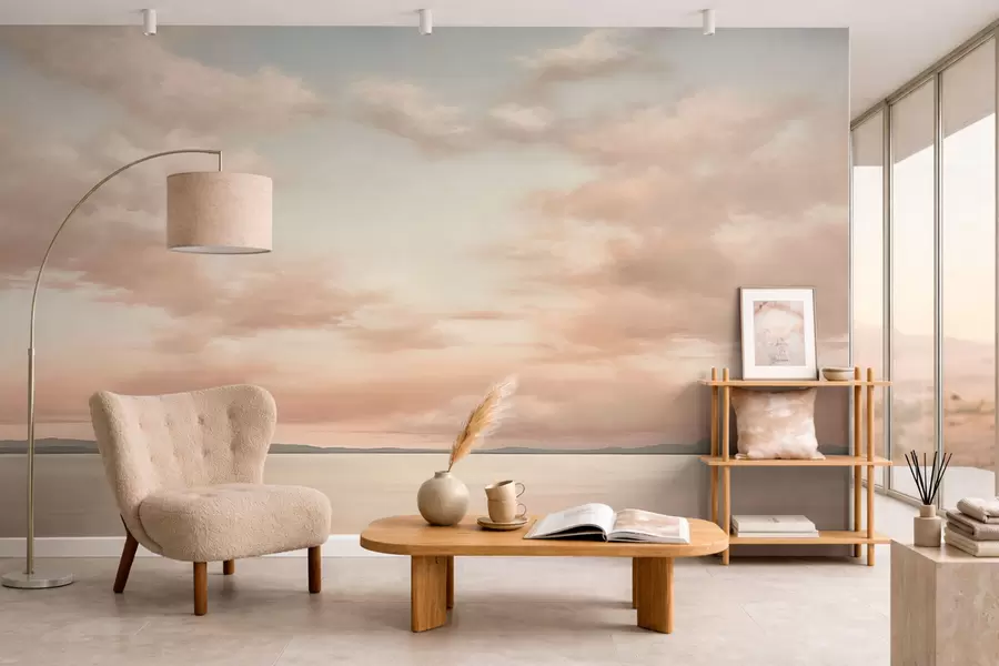 wall murals Minimalism sea horizon with pastel clouds w05516