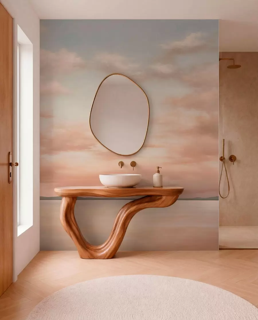 wall murals Minimalism sea horizon with pastel clouds w05516