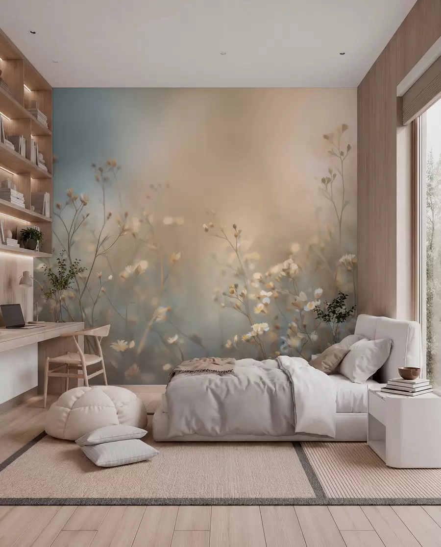 wall murals field grasses with small flowers against a shallow depth of field w05386