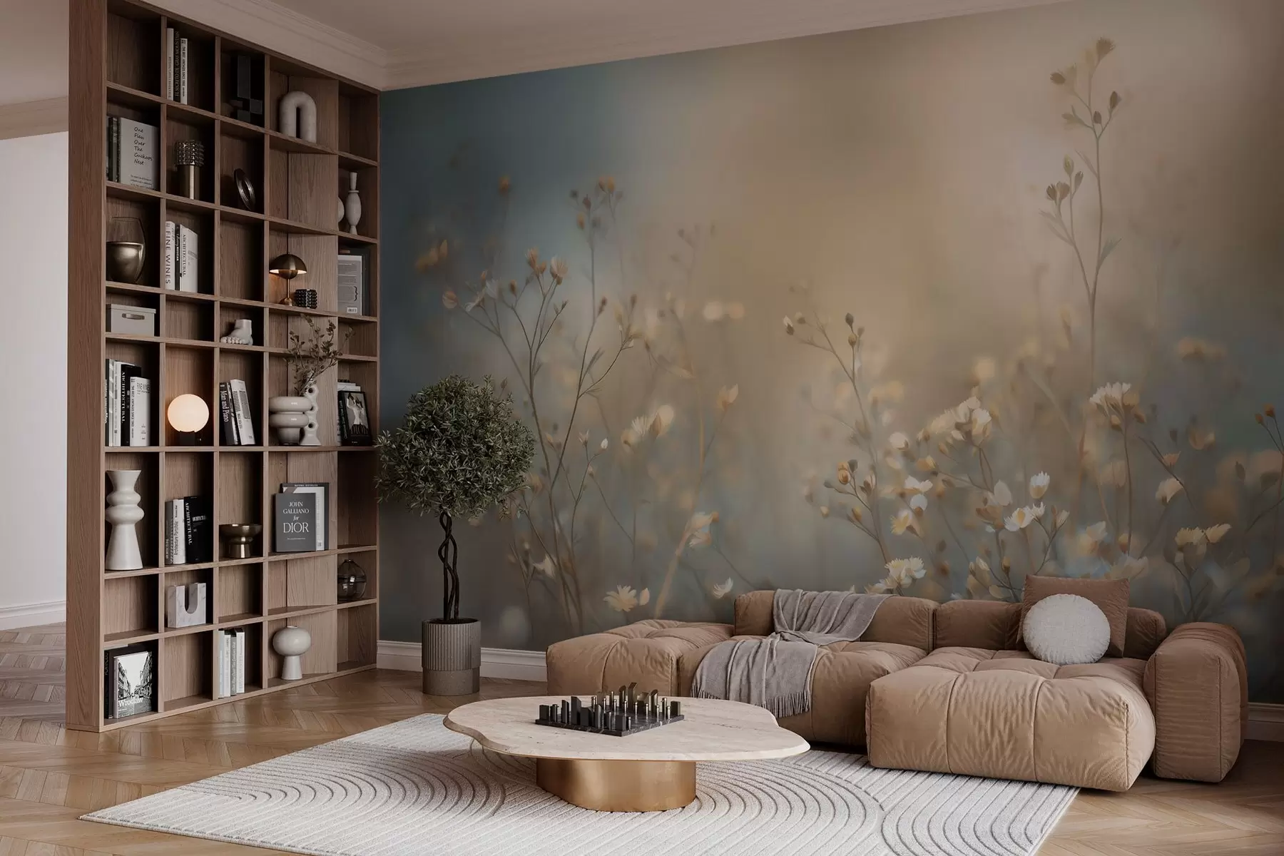 wall murals field grasses with small flowers against a shallow depth of field w05386