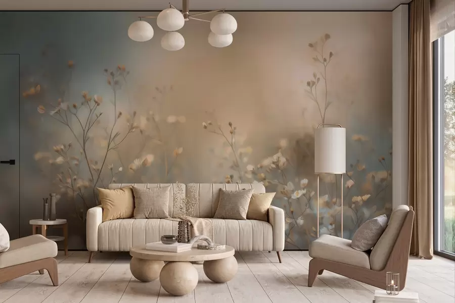 wall murals field grasses with small flowers against a shallow depth of field w05386