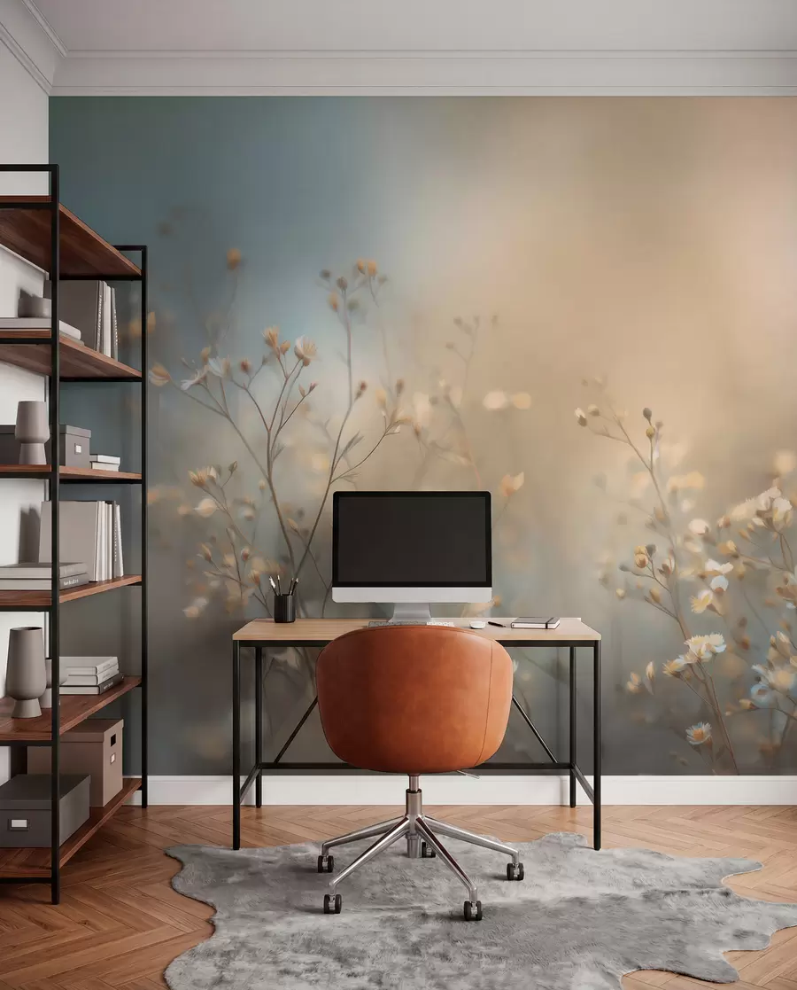 wall murals field grasses with small flowers against a shallow depth of field w05386