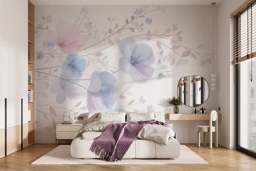 wall murals delicate wildflowers against a white background w05388