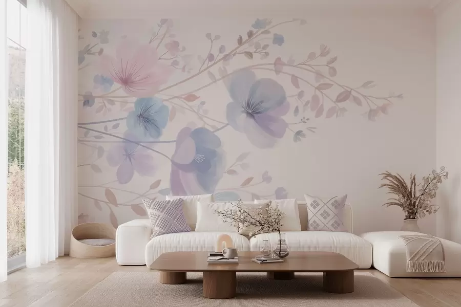 wall murals delicate wildflowers against a white background w05388