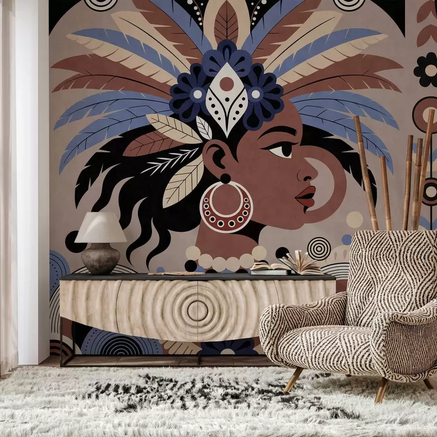 wall murals a stylish African-inspired design in shades of blue and chocolate w05389