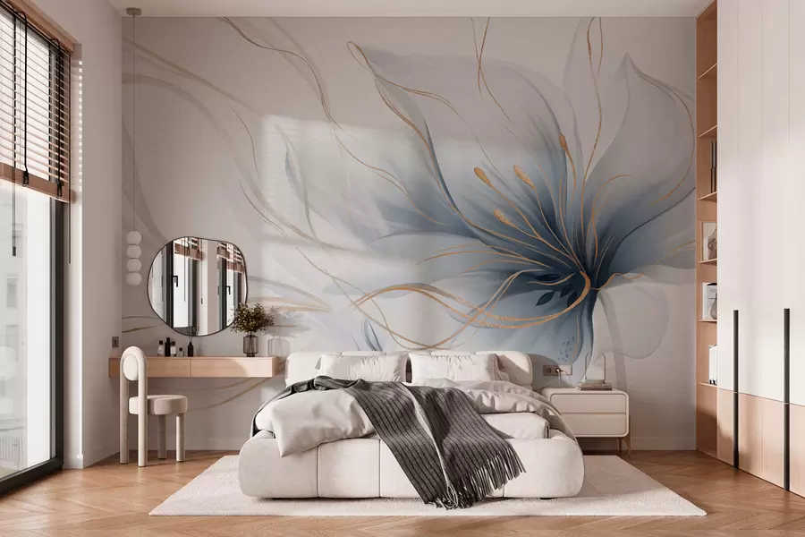 wall murals An abstract blue flower with flowing lines in the Fluid Art style w05428