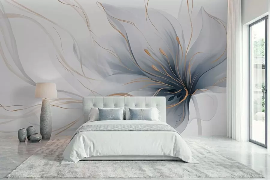 wall murals An abstract blue flower with flowing lines in the Fluid Art style w05428