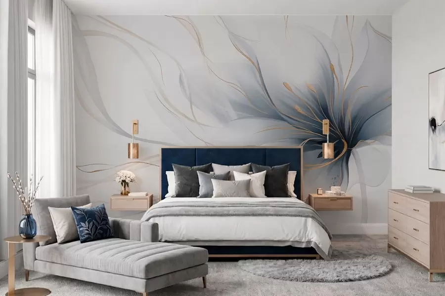 wall murals An abstract blue flower with flowing lines in the Fluid Art style w05428