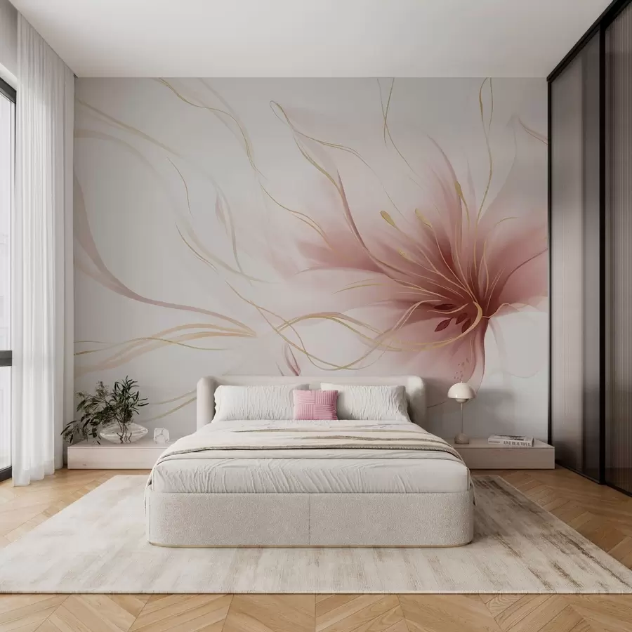 wall murals An abstract pink flower with flowing lines in the Fluid Art style w05428v1