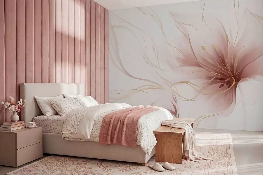 wall murals An abstract pink flower with flowing lines in the Fluid Art style w05428v1