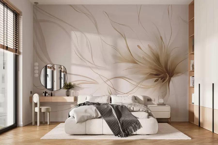 wall murals An abstract beige flower with flowing lines in the Fluid Art style w05428v2