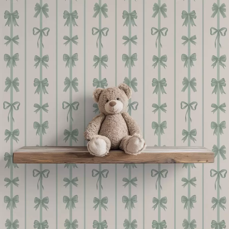 wall murals Green bows in stripes on beige background a01075v1