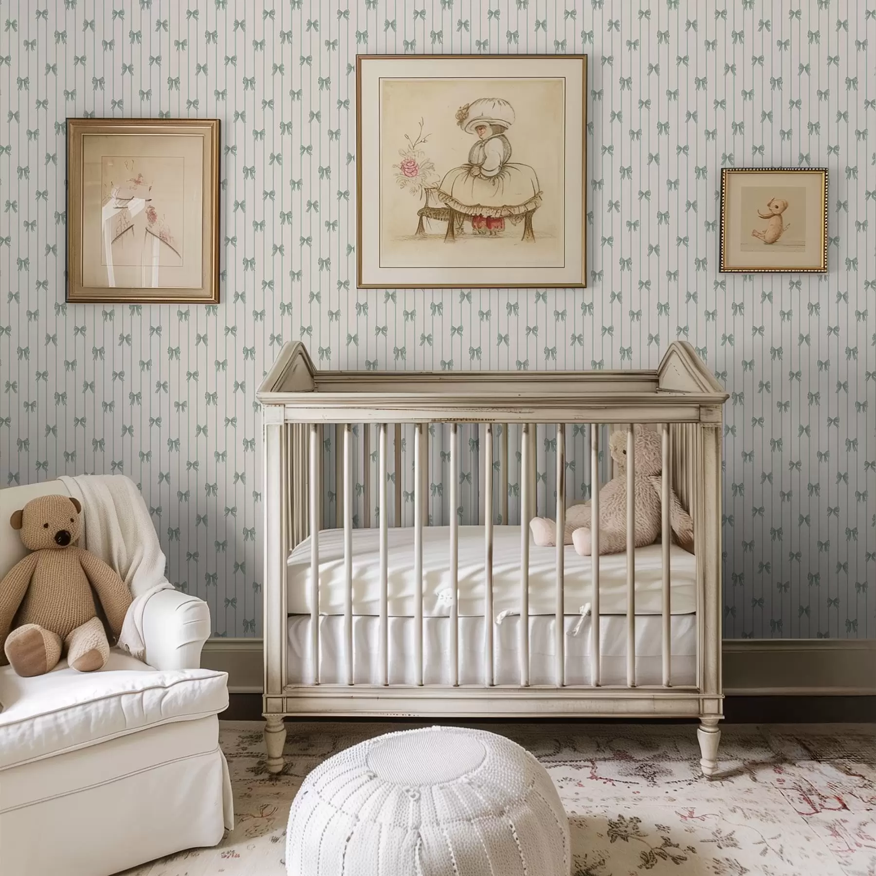 wall murals Small green bows in stripes on beige background a01076v2