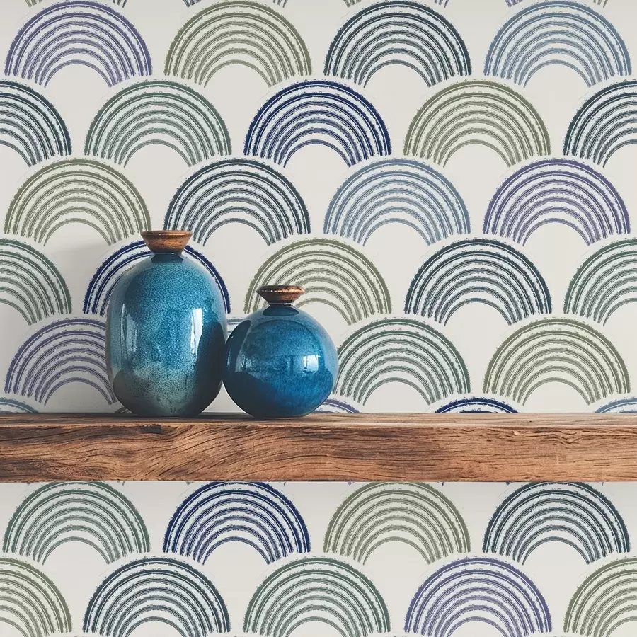 wall murals Blue and green arches in repeating pattern a01164v2
