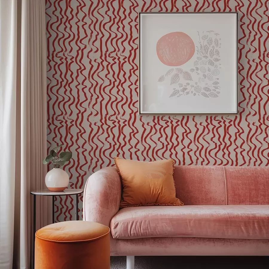 wall murals Red wavy lines on light background a01168