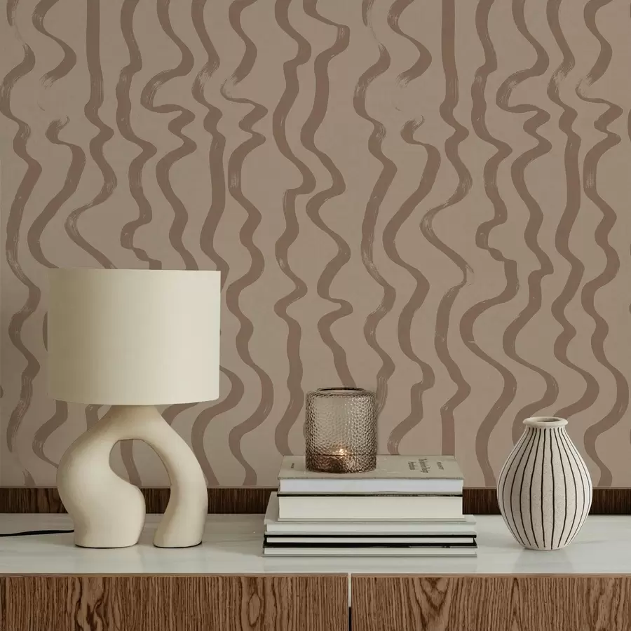 wall murals Beige wavy lines on light background a01168v2