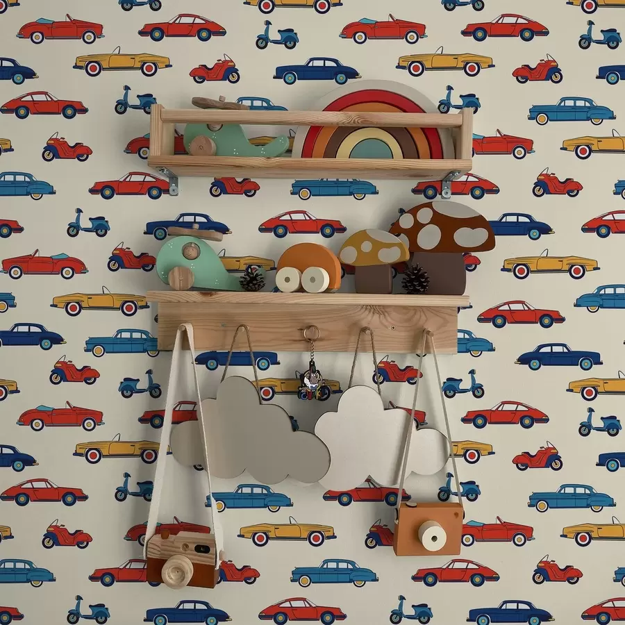 wall murals Bright retro cars and scooters on light background a01172v1