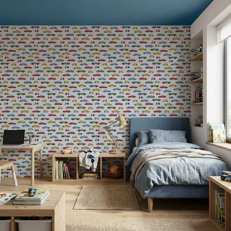 wall murals Retro cars and scooters on blue background a01172v2