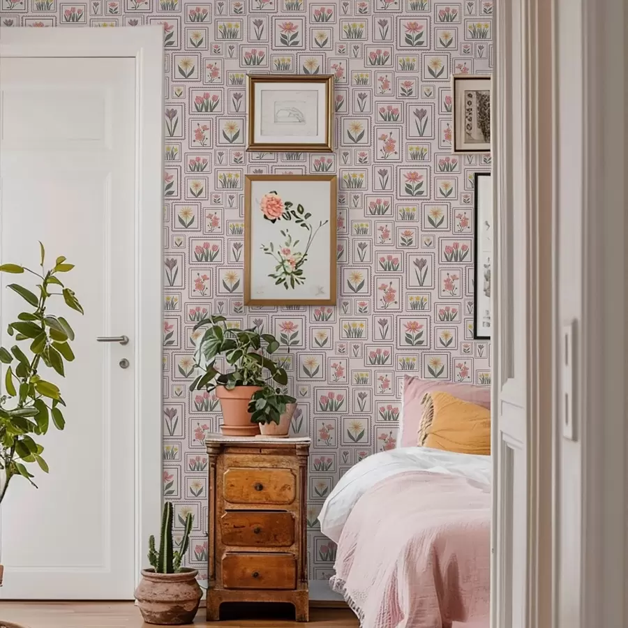 wall murals Framed floral illustrations in lilac tones a01173v2