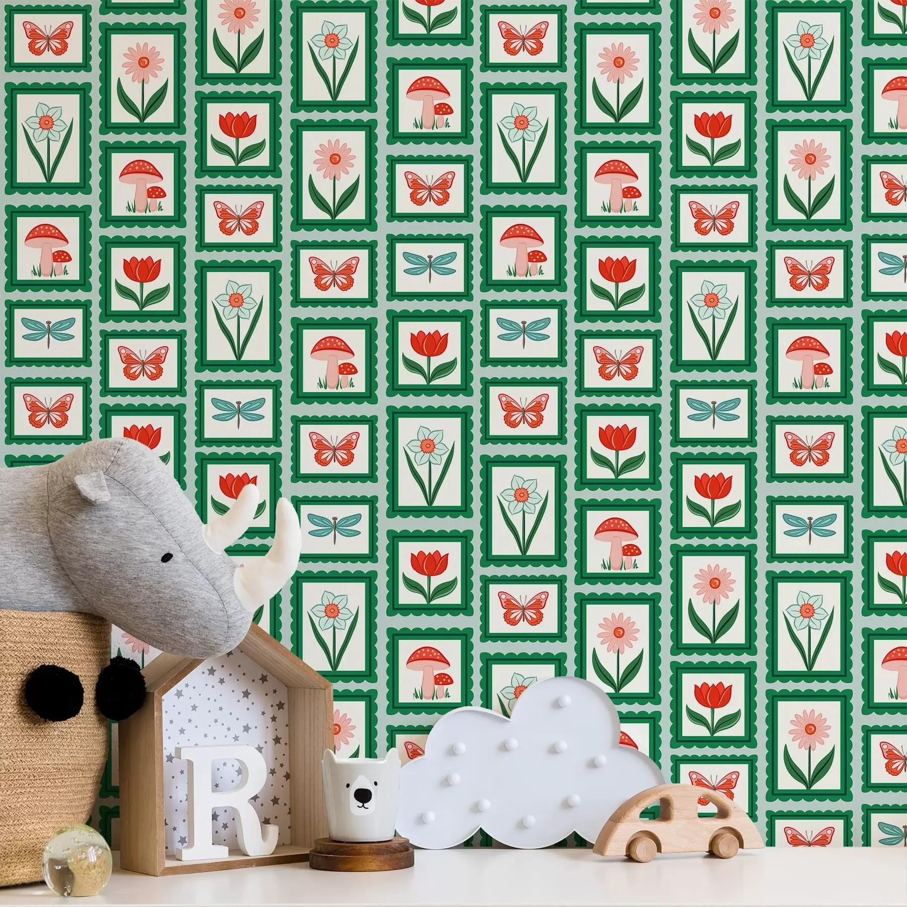 wall murals Framed flowers, mushrooms and butterflies a01175