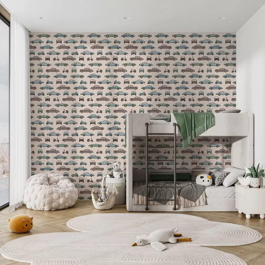 wall murals Retro cars and scooters on beige background a01178v1