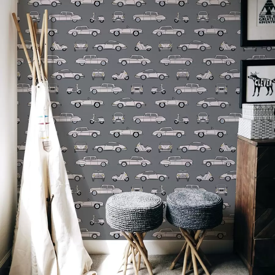 wall murals Retro cars and scooters on dark background a01178v3