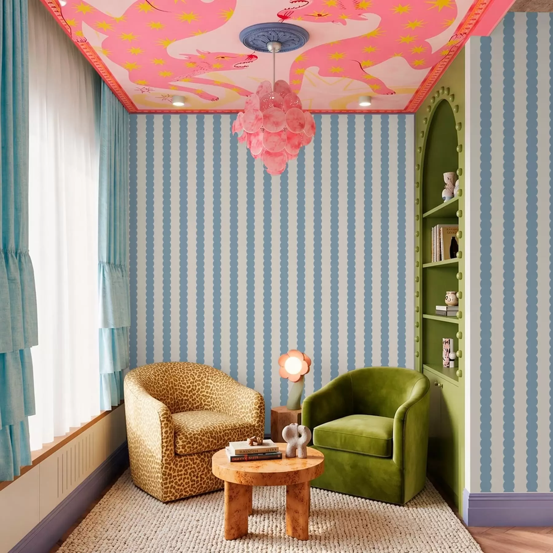 wall murals Blue wavy stripes in Minimalism style a01182