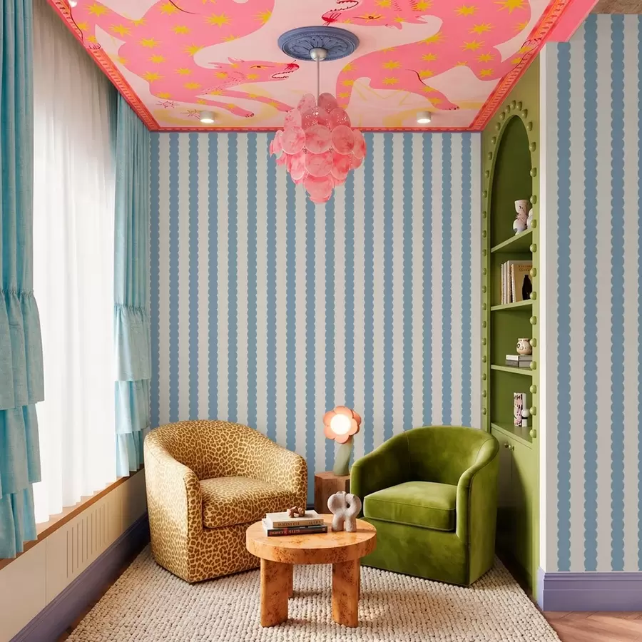 wall murals Blue wavy stripes in Minimalism style a01182