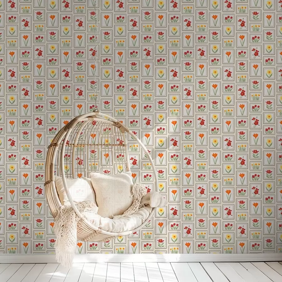 wall murals Bright framed floral illustrations a01174v1