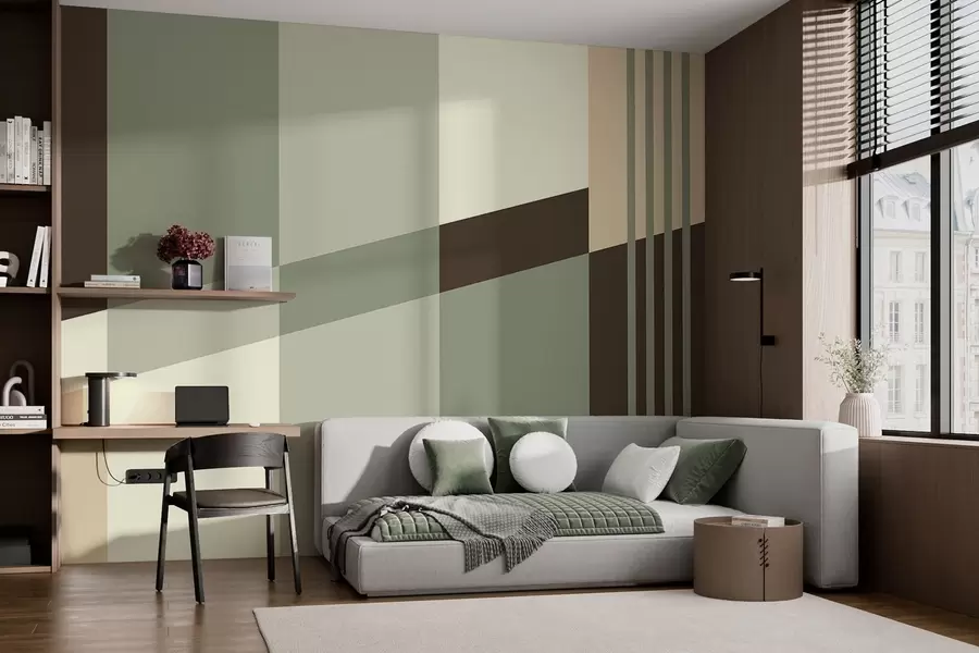 wall murals Understated geometric designs in shades of olive, beige and brown w05390
