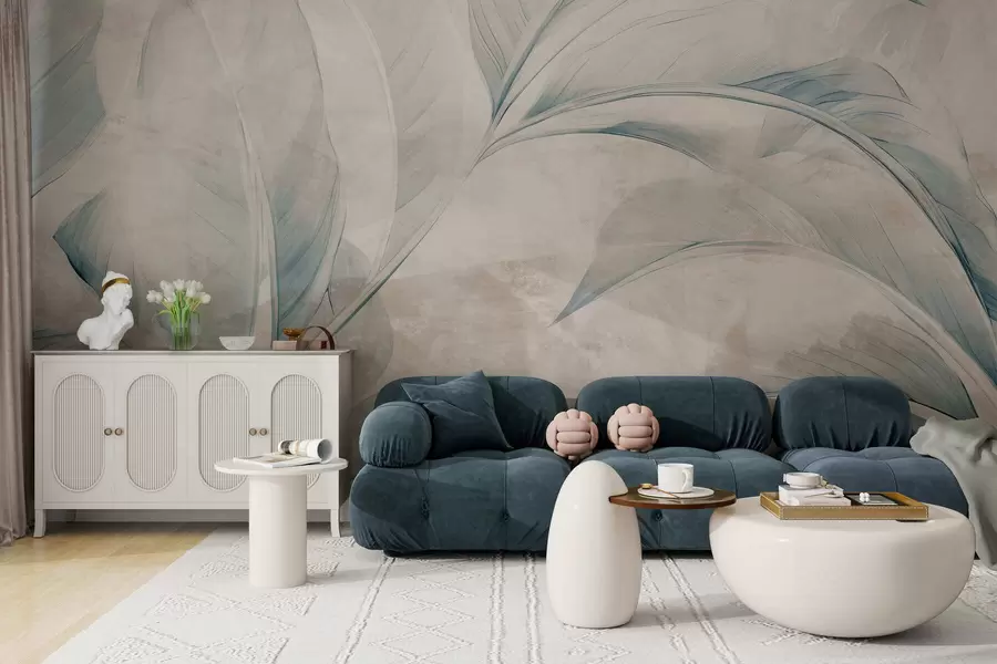 wall murals Leaves on concrete wall w05440