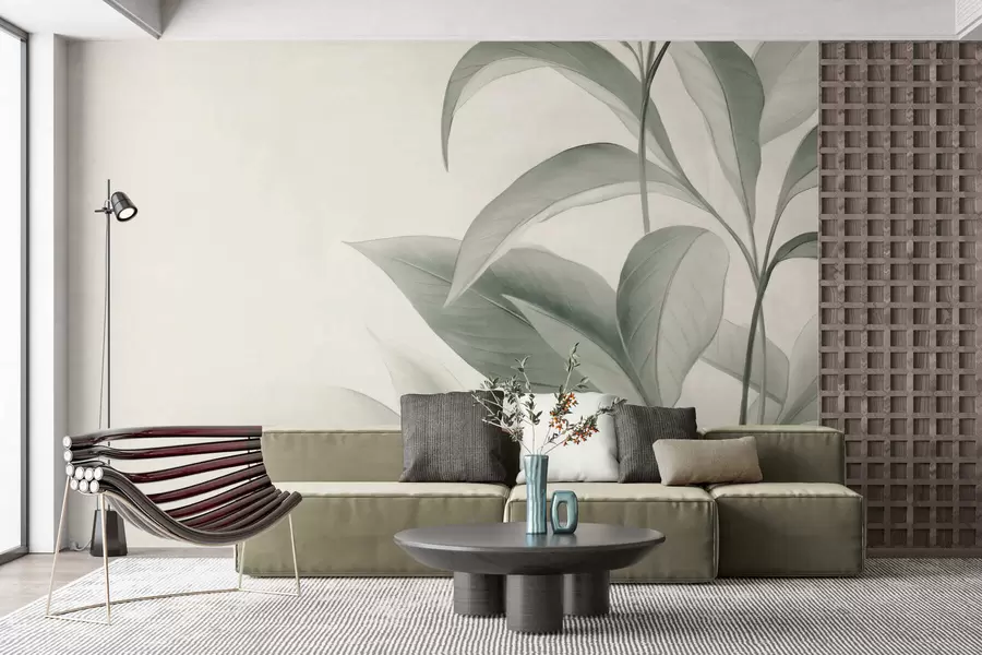 wall murals Delicate textured leaves w05453