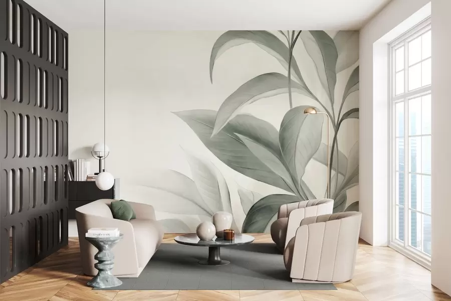 wall murals Delicate textured leaves w05453
